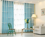 蓝色韩式田园棉麻绣花飘窗窗帘成品布料客厅卧室定制落地窗地中海