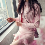 2016韩国外出哺乳衣春秋针织两件套喂奶衣唯美荷叶摆哺乳连衣裙