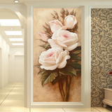 墙纸壁画3D立体玄关走廊过道墙纸装饰画 竖版 欧式油画玫瑰花