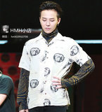 Bigbang权志龙GD广州FM演唱会同款素描猫咪美女图案短袖男女衬衫