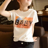 童装夏装新品2016中大女童同款baby短袖t恤韩版儿童字母T恤