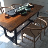 美式实木餐桌铁艺小户型长方形饭桌复古书桌小方桌办公会议洽谈桌