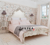 美式复古实木床欧式雕花双人床高档银箔做旧床奢华别墅1.8米大床