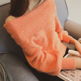 A秋季新品2016韩版时尚百搭一字领灯笼袖打底毛衣针织衫上衣9304