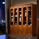实木书柜 玻璃门书橱 现代中式简约书房储物柜 二三门五门组合柜