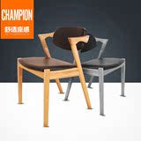 北欧现代实木Z型餐椅简约宜家布艺休闲全水曲柳餐桌椅美式特价