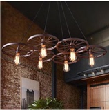 复古工业风吊灯loft创意网咖餐厅美式乡村铁艺酒吧咖啡厅车轮吊灯