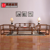 实木沙发组合水曲柳实木沙发床两用 现代仿古新中式家具木质沙发
