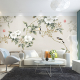 无缝整张中式壁画海棠花壁布客厅沙发电视背景墙壁纸3d茶楼壁画