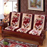 加厚毛绒红实木沙发垫连靠冬季海绵坐垫带靠背防滑垫可拆洗木椅垫