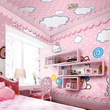 儿童房墙纸女孩卧室床头背景墙壁纸hellokitty猫卡通公主大型壁画