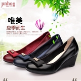 Jinho/金猴春秋季甜美坡跟高跟低帮鞋真皮牛皮单鞋套脚显瘦女皮鞋