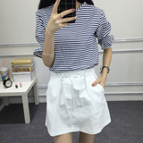 2016夏装韩版条纹t恤两件套套装裙学生短裙韩国显瘦半身裙女裙潮