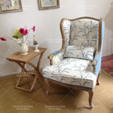 美式乡村布艺单人沙发椅法式欧式客厅休闲椅实木复古做旧老虎椅