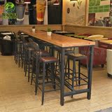 星巴克铁艺实木长桌吧台高脚椅酒吧桌奶茶店咖啡厅桌椅组合长餐桌