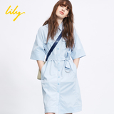 lily 2016春正品代购 116140C7101 纯色五分袖收腰衬衫连衣裙