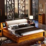 中式实木床橡木1.8米高箱软靠布艺床储物婚床双人床榻榻米实木床