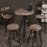 美式铁艺复古咖啡桌椅实木做旧升降吧台椅酒吧桌椅阳台组合创意