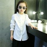 女童2016春款韩版长袖衬衫中大童花边领衬衣儿童白色百搭打底衬衫