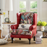 美式老虎椅布艺印花单人沙发椅子高背椅小户型皮艺休闲创意沙发
