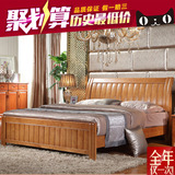 全实木床1.8米橡木床海棠色高箱床1.5m双人床1.2米婚床