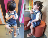 senbaby韩国童装夏装男女宝宝婴幼儿童小童牛仔背带短裤磨破卷边