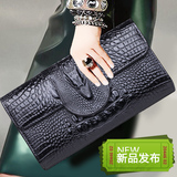2016新款欧美手拿包女时尚鳄鱼纹信封包漆皮手抓包斜跨链条小包潮