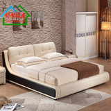 实木框架皮床软床简约现代时尚婚床皮艺床1.8米双人床真皮床1.5