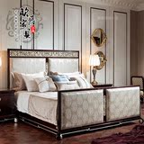 现代新中式布艺双人床新古典实木婚床别墅样板房卧室1.8米双人床