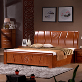 新中式实木双人床1.8 高箱储物床1.5 橡木 进口全实木加厚加固