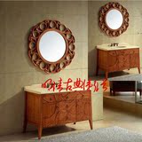 东南亚风格仿古中式浴室柜组合实木洗脸盆柜橡木落地卫浴柜整体