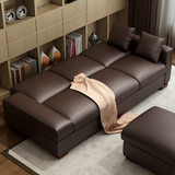 慕适 三人位真皮沙发123现代客厅家具多功能可折叠小户型沙发床