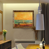 手绘油画海景画日出欧式玄关挂画美式简约现代装饰餐厅卧室画有框