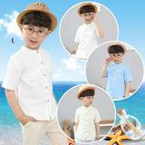 2016夏季童装新款韩版棉麻短袖衬衫宝宝儿童小孩中大男童白衬衣潮