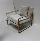 现代白色绒布休闲椅简约 不锈钢黄铜色单人沙发 创意定制椅子