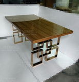 现代中式不锈钢玫瑰金长方形餐台创意餐桌书桌多种台面可定制
