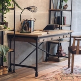 美式书桌实木电脑桌做旧loft餐桌咖啡桌复古办公桌铁艺工作会议桌