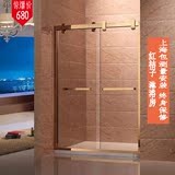 定制304不锈钢淋浴房玫瑰金不锈钢钢化玻璃浴室屏风移门上海安装