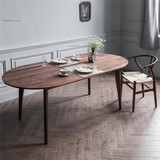 北欧宜家椭圆实木餐桌椅组合榆木复古圆餐桌小户型圆形餐桌工作台