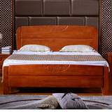 实木床橡木床1.2 1.5全实木1.8单双人床气压高箱储物祥云现代中式