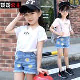 韩国童装女童夏装2016新款猫咪T恤 美妞品牌儿童韩版卡通短袖上衣