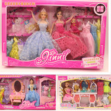 特价包邮芭比娃娃套装大礼盒换装娃娃梳妆台衣柜女孩过家家玩具