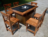 碳化复古大理石火锅桌 电磁炉燃气式自助餐厅方形箱式实木餐桌