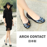 ARCHCONTACT日本制软底平底单鞋休闲舒适淑女单皮鞋亮皮方扣女鞋