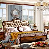欧琪诺美式全实木床真皮床欧式双人床新古典别墅橡木雕花公主婚床