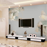 中式现代水墨墙纸 沙发客厅电视背景墙荷花壁纸 3D立体淡墨壁画