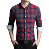 夏季七分袖格子衬衫男夏装衬衣薄款外套韩版修身青年学生潮流衣服