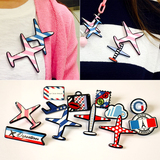 韩国小香风条纹小飞机涂鸦云朵邮票徽章组合胸针别针套装配饰品女