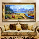 纯手绘欧式古典山水风景油画客厅沙发玄关背景墙装饰挂画横幅定制