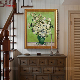 临摹梵高花卉油画欧式现代客厅餐厅卧室餐厅竖版装饰画纯手工定制